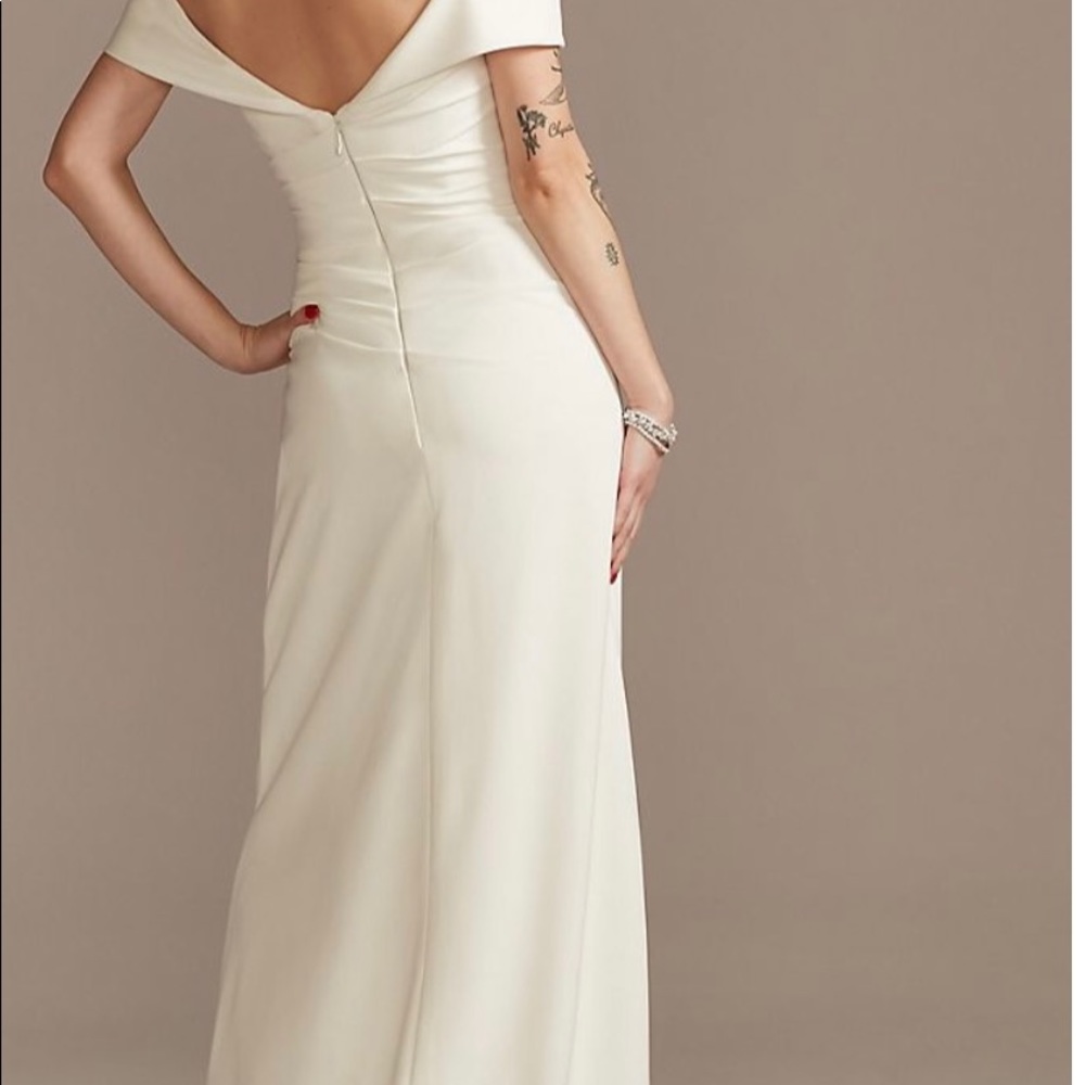 DB Studio Off The Shoulder Sheath Wedding Dress.  Soft white color, size 12.
